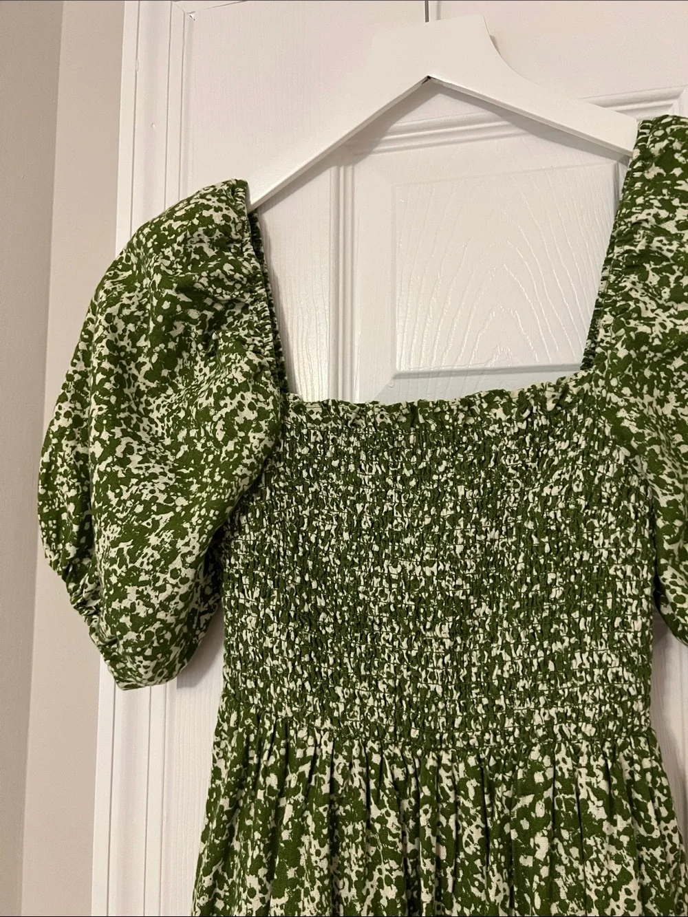 Abercrombie & Fitch Olive Green Floral Puff-Sleeve Maxi Dress